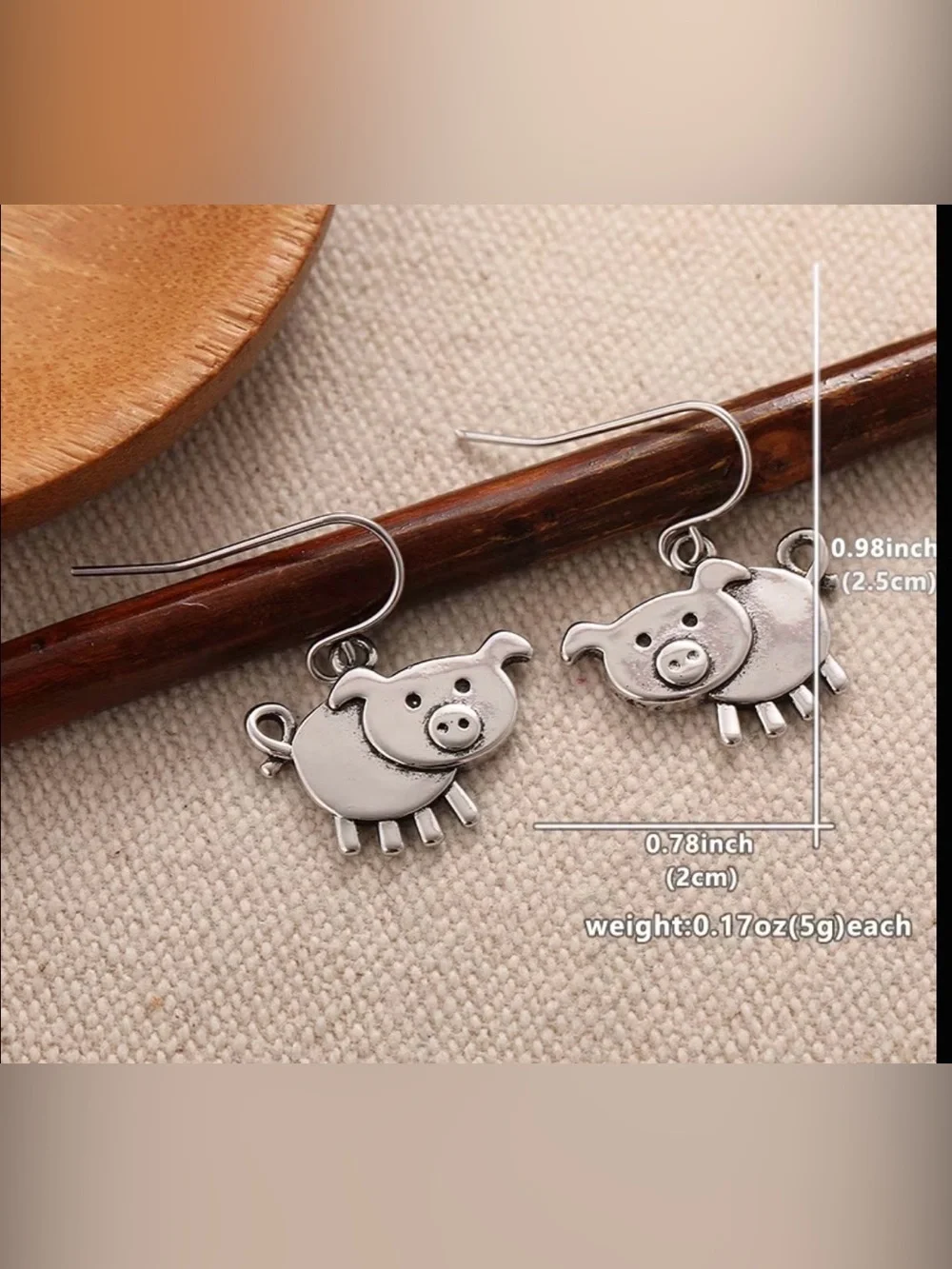Silver Pig Dangle Earrings - Cute Farm Animal Accessory